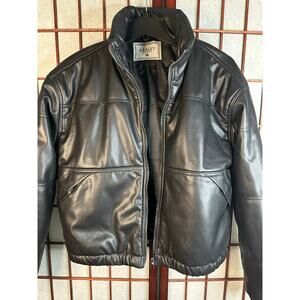 Ashley by 26 International women black faux leather puffer jacket cropped shiny